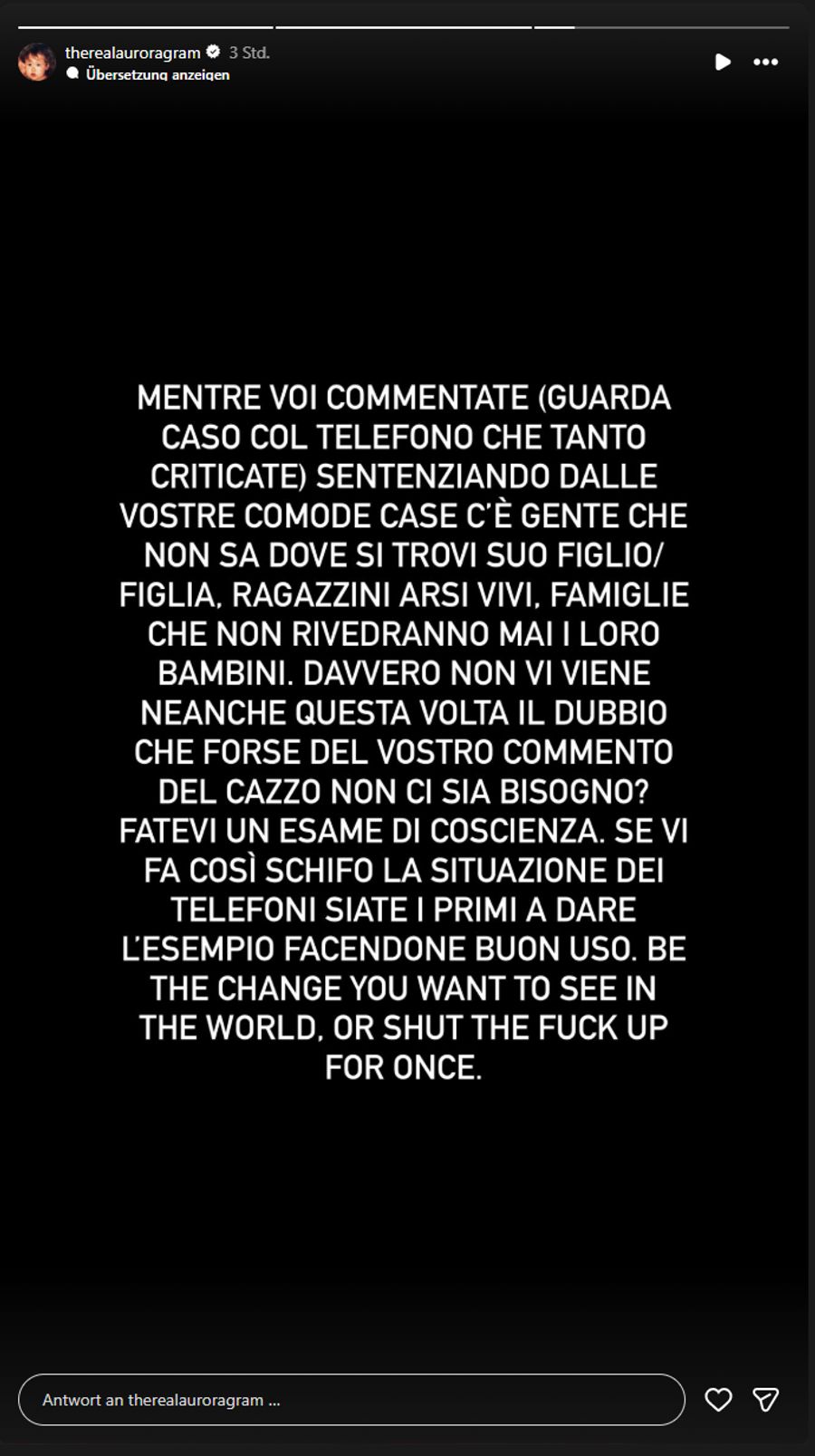 Die Schuld sieht sie bei den Erwachsenen.
