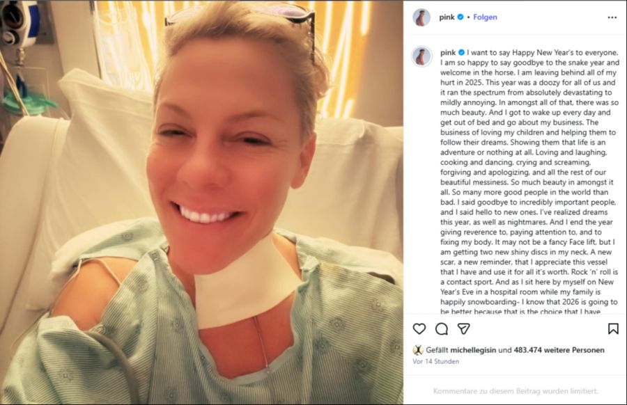 Pink verbrachte Silvester alleine im Spital, während ihre Familie in den Bergen war.