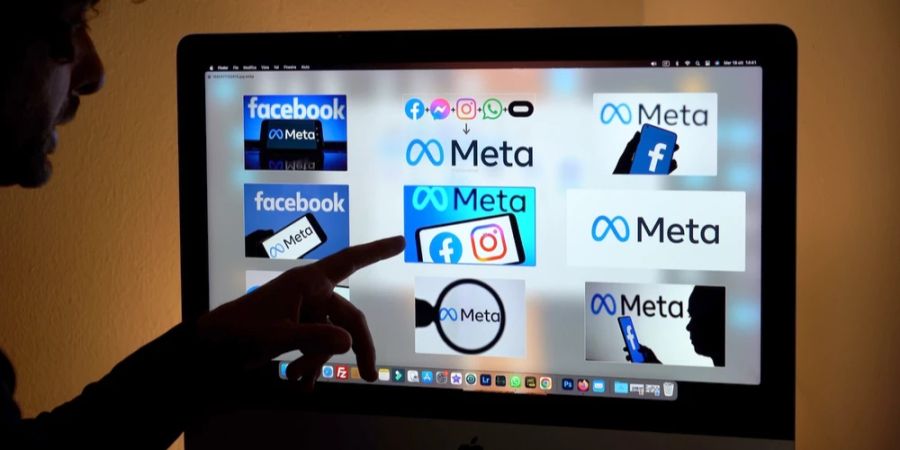 Bildschirm Männerhand Logos Meta