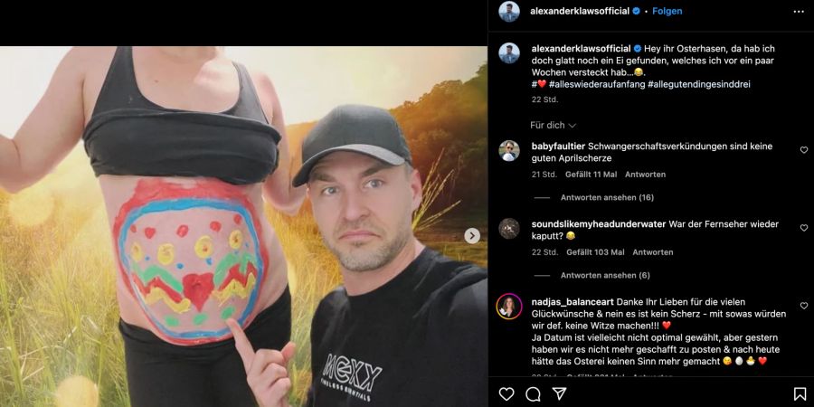 Alexander Klaws verkündete die süssen Baby-News zu Ostern auf Instagram.