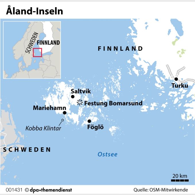 Die Provinz Åland hat mehrere Tausend Inseln und Schären – dauerhaft bewohnt sind nur einige Dutzend. Grafik Ostsee Schweden Finnland Åland