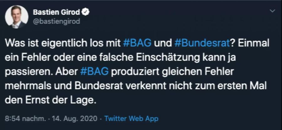 Grünen-Nationalrat Bastien Girod frag sich, was denn beim BAG los ist.