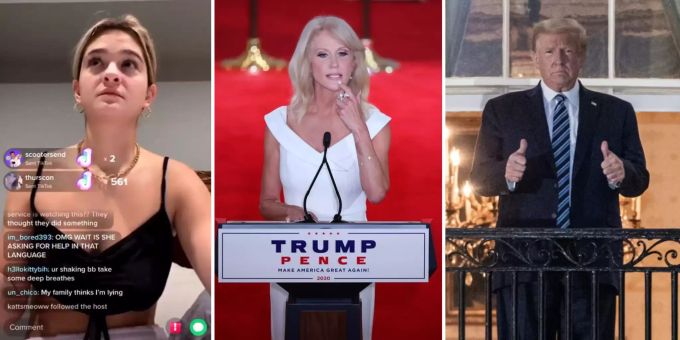 Claudia Conway (links) sprach auf TikTok über den Gesundheitszustand von Donald Trump. In der Mitte ihre Mutter und Ex-Beraterin des US-Präsidenten: Kellyanne Conway. Donald Trump