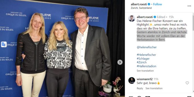 Albert Rösti, Helene Fischer und Röstis Ehefrau Theres. Albert Rösti Helene fischer
