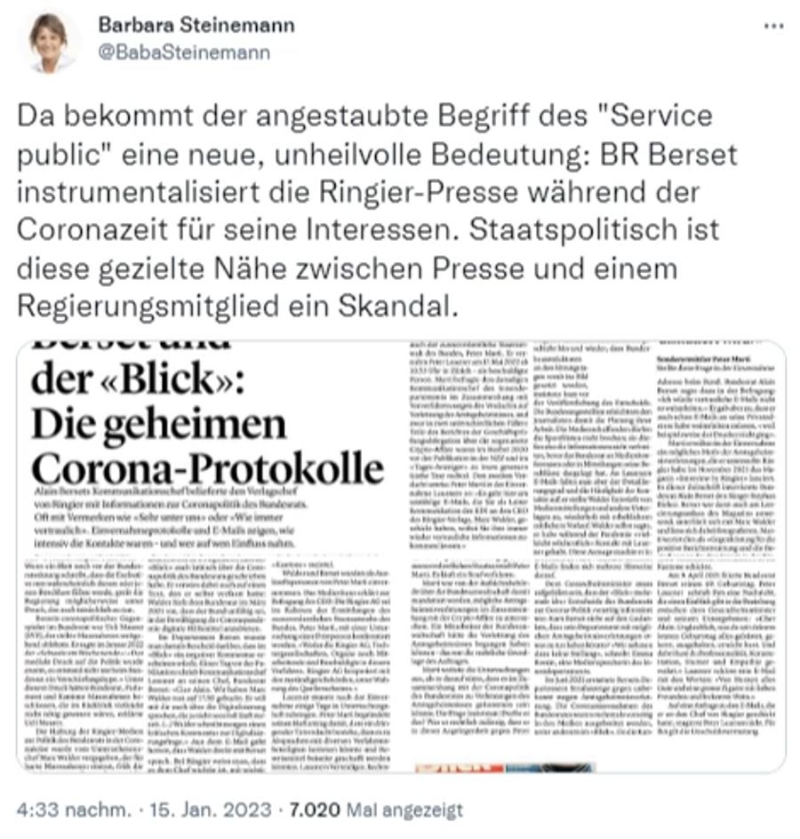 SVP-Nationalrätin Barbara Steinemann spricht von einem «Skandal».