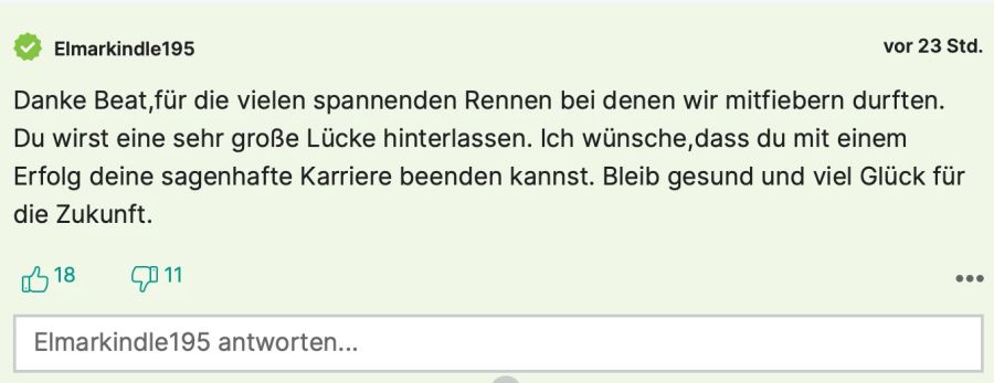 Elmarkindle195 wünscht dem Schweizer Abfahrer alles Gute für die Zukunft.