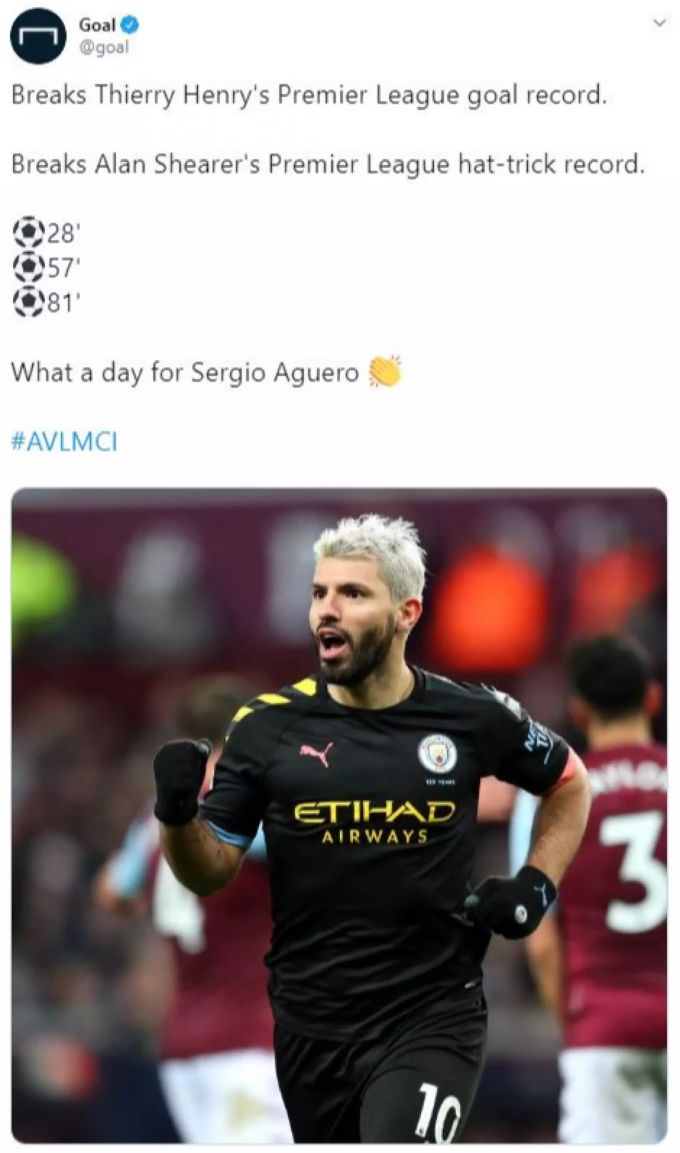 Sergio Agüero trägt sich gleich doppelt in die Geschichtsbücher der Premier League ein. Manchester City