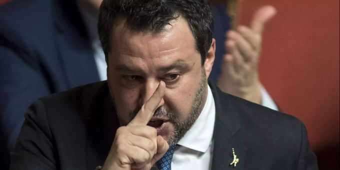 Matteo Salvini, ehemaliger Innenminister von Italien, reagiert auf die Entscheidung des Senats über die Aufhebung seiner Immunität als Mitglied der Parlamentskammer. Itimmunität salvini
