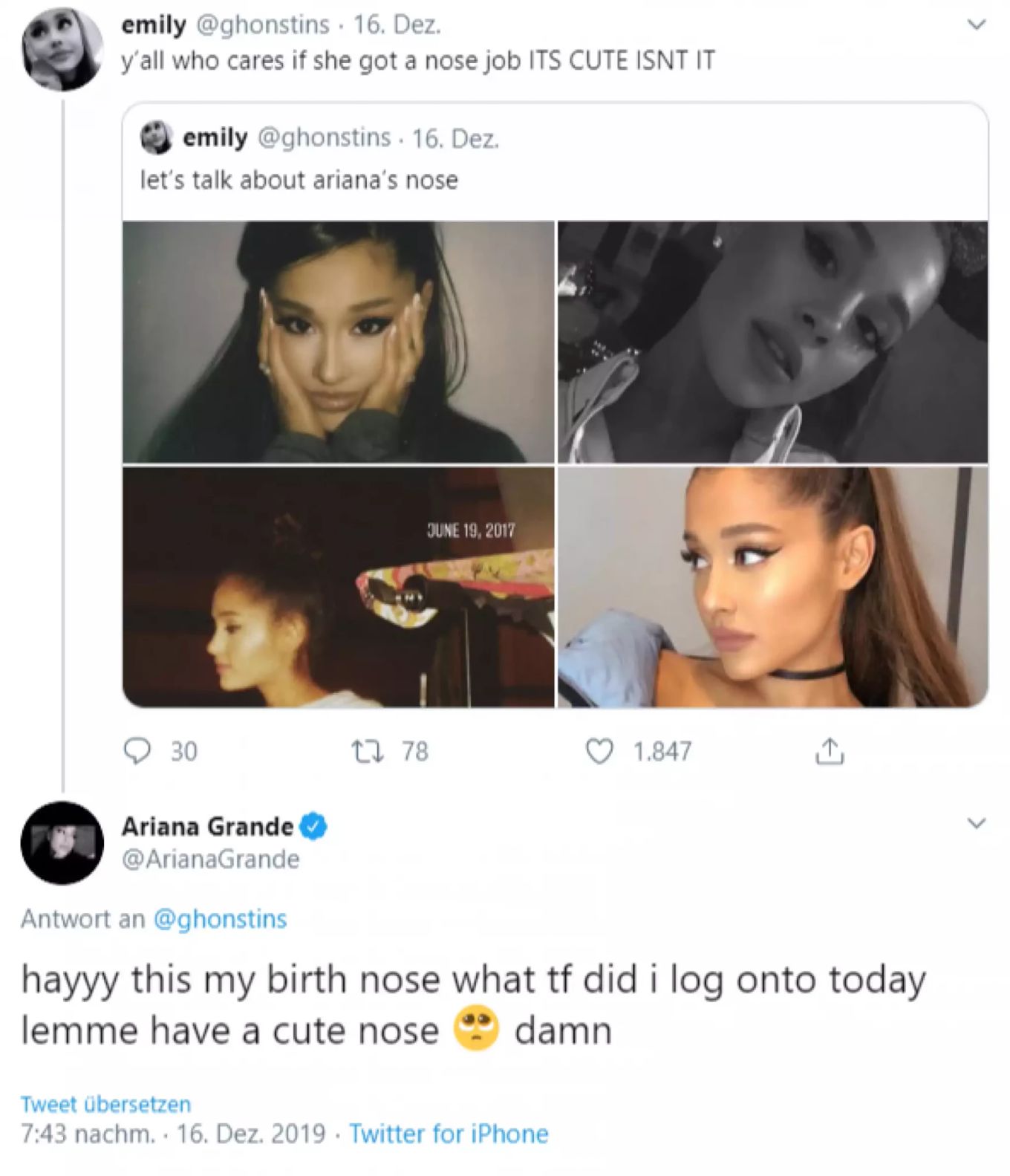 Ariana Grande reagiert auf Gerüchte zu SchönheitsOPs Nau.ch
