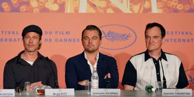 Brad Pitt (v.l.), DiCaprio und Tarantino in Cannes. Brad Pitt