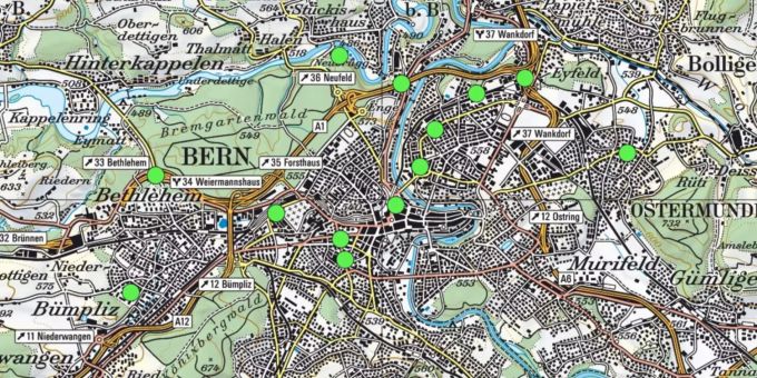 5G-Antennen um und in Bern. 5G Karte