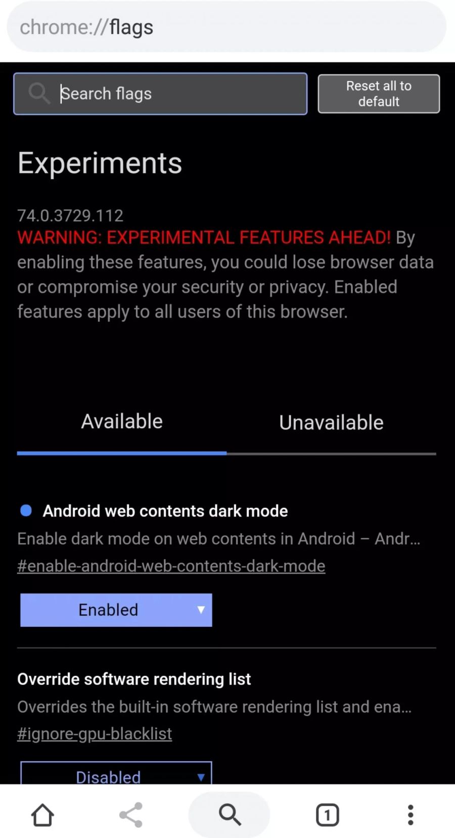 Dark Mode Chrome Android