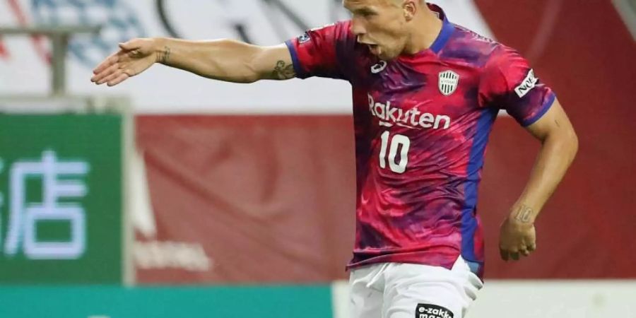 Lukas Podolski im Trikot Vissel Kobe. Foto: kyodo/dpa