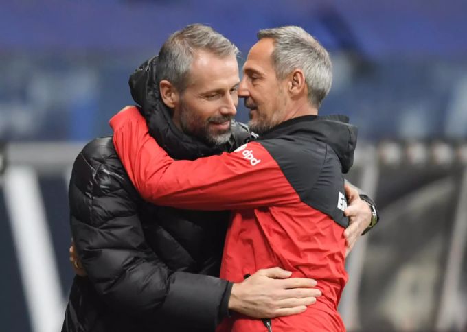 Das Trainer-Karussell in der Bundesliga nimmt Fahrt auf: Marco Rose (l) übernimmt in Dortmund. Adi Hütter tritt seine Nachfolge in Gladbach an. Adi Hütter Marco Rose
