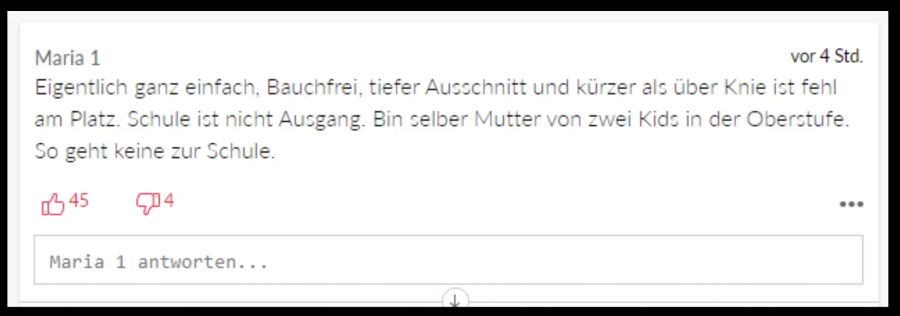 In der Schule sollte man sich anders anziehen als im Ausgang, findet diese Mutter zweier Kids.