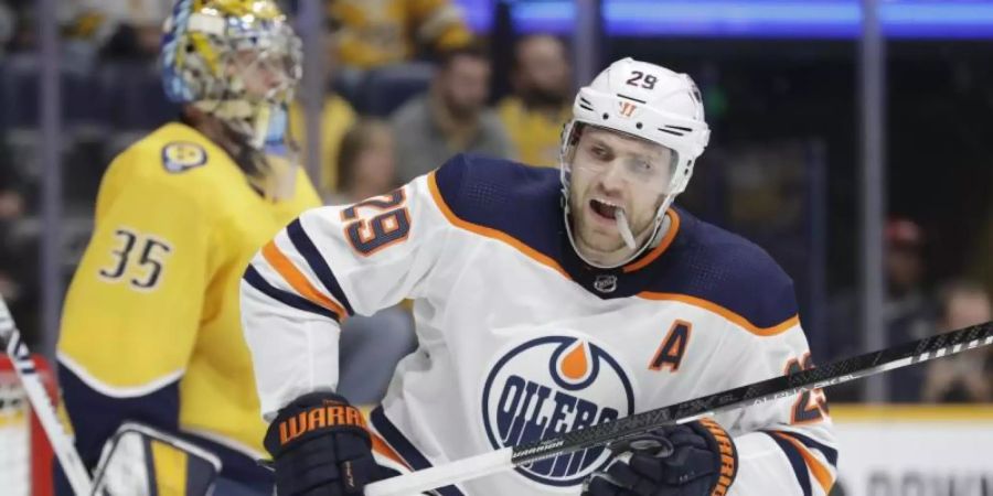 Avancierte zum NHL-Topscorer: Leon Draisaitl von den Edmonton Oilers. Foto: Mark Humphrey/AP/dpa