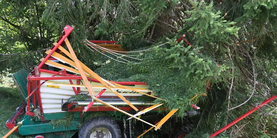 Der Landwirt wurde aus dem Ladewagen geschleudert, als dieser bei Näfels in einen Baum prallte.
