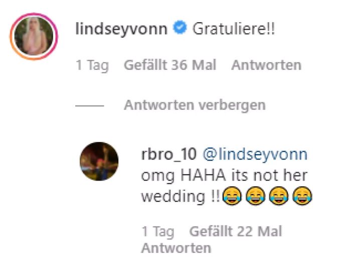 Lindsey Vonn gratuliert Corinne Suter zur Hochzeit. lindsey Vonn