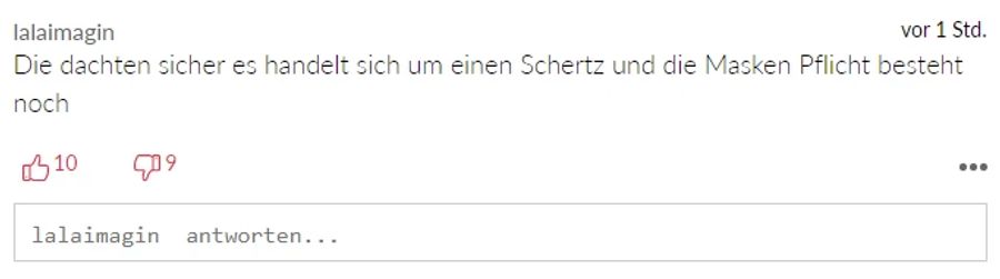 «lalaimagin» ist sich sicher, dass die meisten Maskenträger glaubten, dass die Aufhebung der Maskenpflicht ein April-Scherz sei.