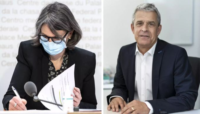 Anne Lévy, Direktorin des Bundesamts für Gesundheit (BAG) (links) und der Präsident der Impfkommission EKIF, Christoph Berger (rechts). Anne Lévy Christoph Berger
