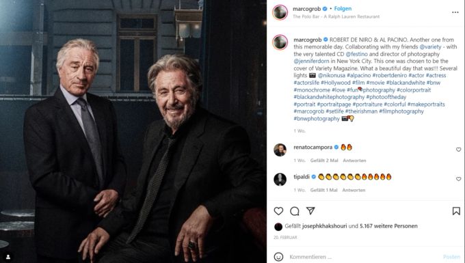 Star-Fotograf Marco Grob bekommt sie alle vor seine Linse. Hier die Hollywood-Stars Robert de Niro (l.) und Al Pacino.