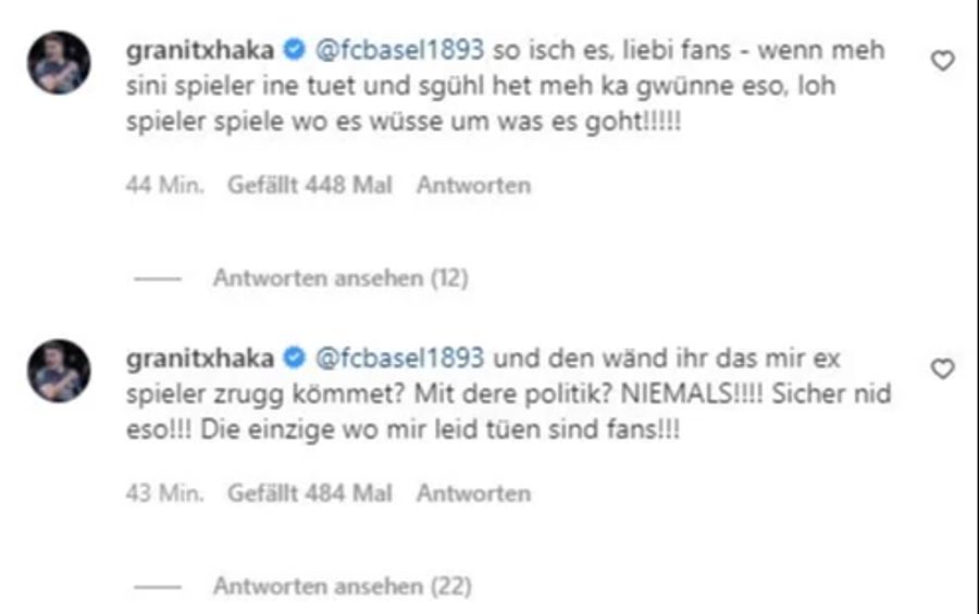 Granit Xhaka attackiert den FC Basel auf Instagram.