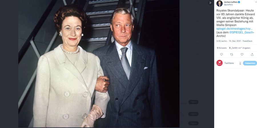 Edward VIII. und seine Frau Wallis Simpson. Der Exil-König soll Deutschland geheime Infos weitergeleitet haben.