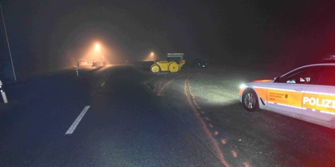 Durch die Wucht der Kollision wurde das Auto abgewiesen und kam in der angrenzenden Wiese zum Stillstand.