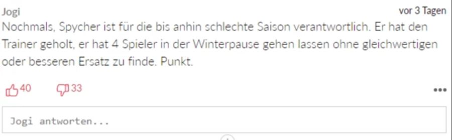 Einige Leser kritisieren auch YB-Sportchef Christoph Spycher für die bis anhin vergleichsweise schwache Saison des amtierenden Meisters.