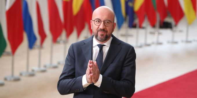 Charles Michel, Präsident des Europäischen Rates, trifft zur Sondersitzung des Europäischen Rates in Brüssel ein. Charles Michel, Präsident des Europäischen Rates, trifft zur Sondersitzung des Europäischen Rates in Brüssel ein.