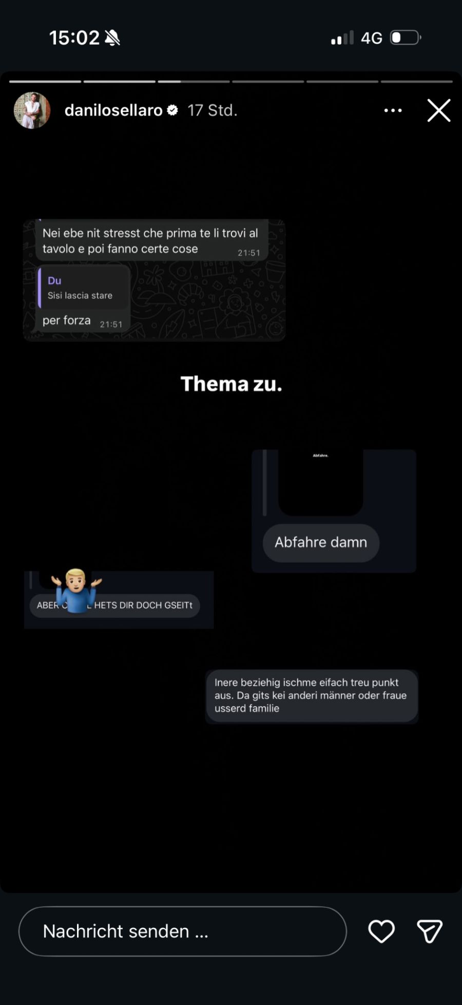 Der Ex-Bachelor teilt private Chat-Ausschnitte und erklärt das Thema für beendet.