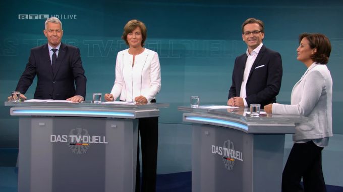 Auch bei der deutschen Bundestagswahl 2017 war Sandra Maischberger (ganz rechts) eine der Moderatorinnen im TV-Duell. Sandra Maischberger