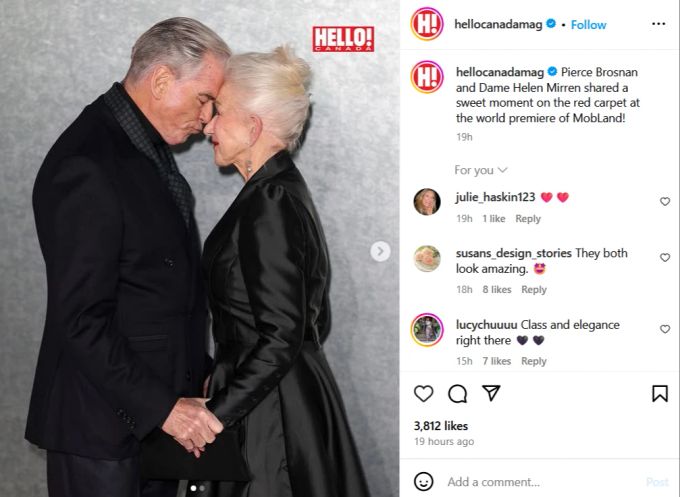 Pierce Brosnan und Helen Mirren sorgen für einen süssen Moment auf dem roten Teppich. pierce brosnan