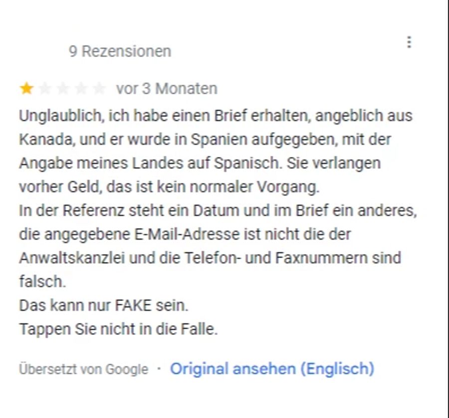 Doch in den Rezensionen wird vor dem Betrug gewarnt.