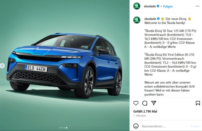 Den Skoda Elroq gibt es auch in der blauen Variante. skoda