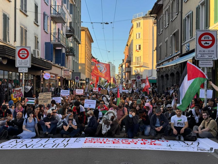 Auf der Langstrasse formten die Demonstranten eine Sitzblockade.