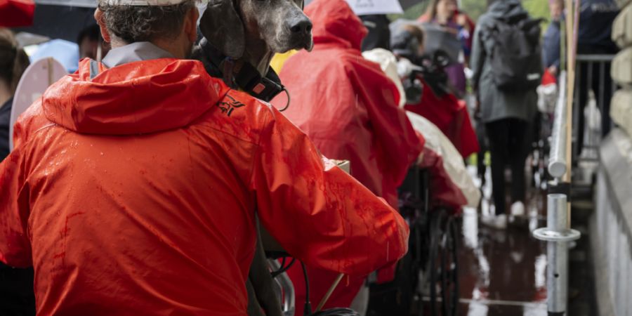 Assistenzhund im Einsatz bei einer Unterschriftenübergabe in Bern. Die zuständige Nationalratskommission will für mehr Qualität bei der Ausbildung der vierbeinigen Helfer sorgen. (A...