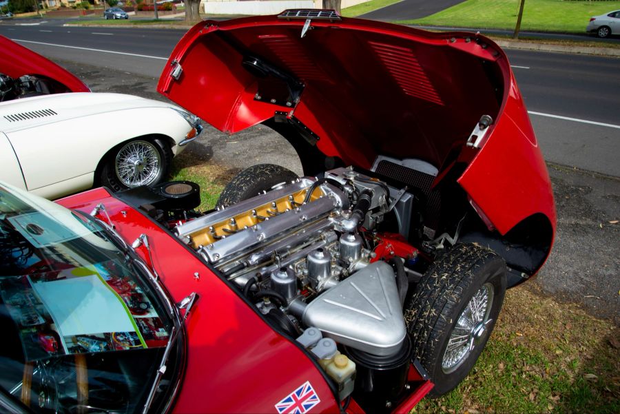 E-Type Motorhaube offen.