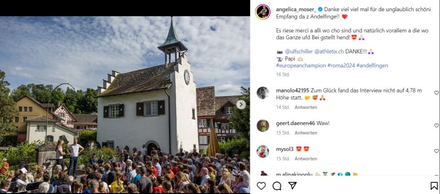 Angelica Moser wird in Andelfingen von vielen Fans empfangen.