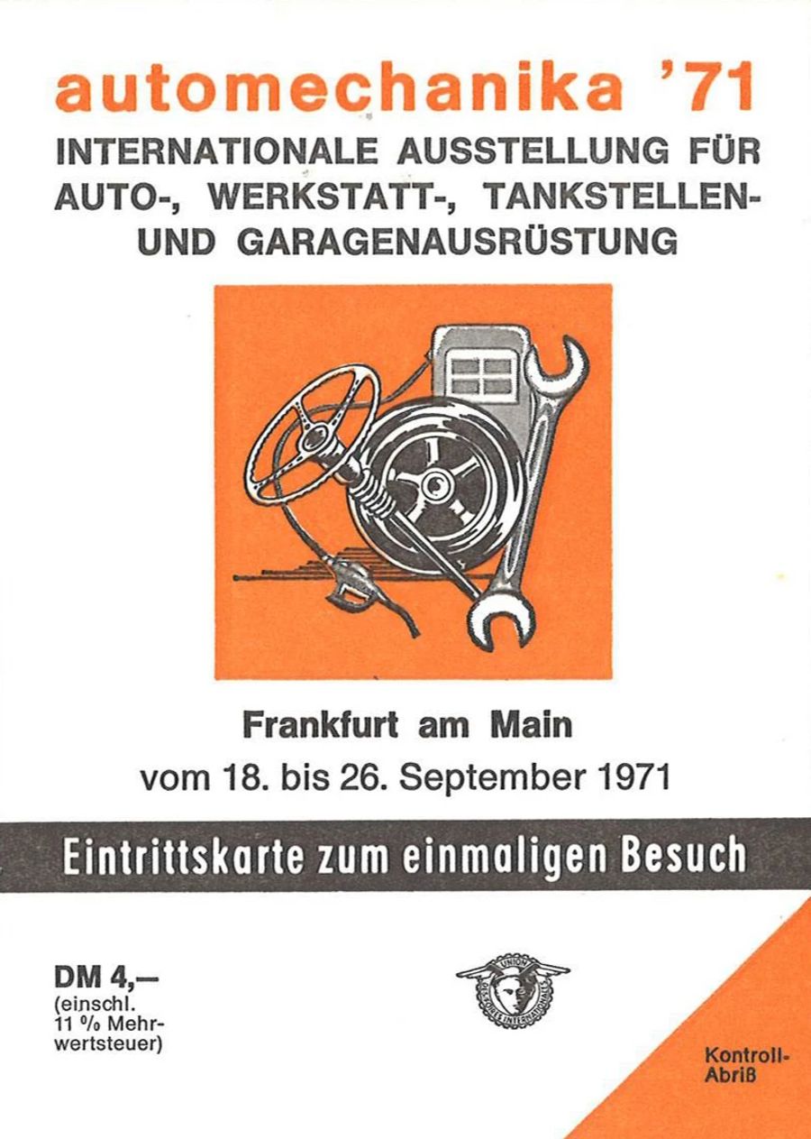 Archiv Messe Frankfurt, Originaleintrittskarte der ersten Automechanika 1971