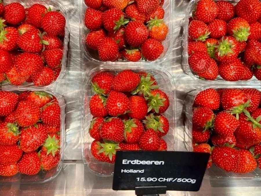 Teurer Spass: 500g Erdbeeren kosten im Jelmoli in Zürich 15.90 Franken.