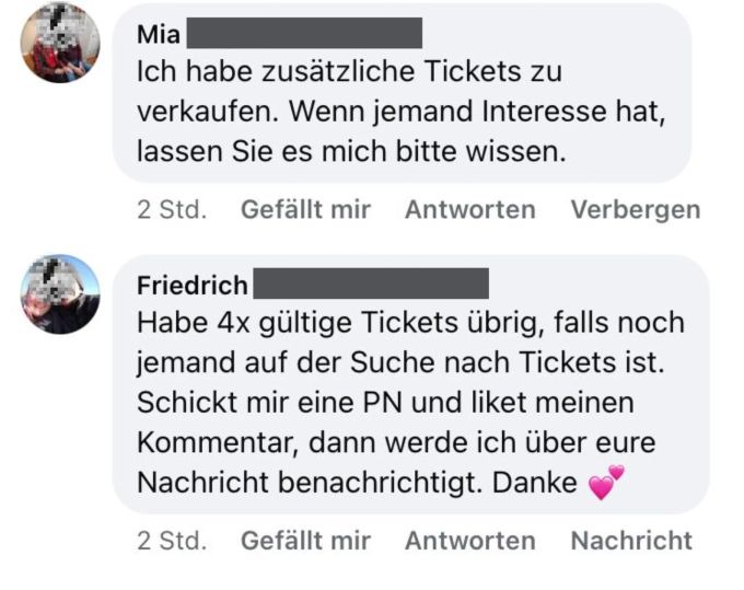 Betrügerische Angebote in der Facebook-Kommentarspalte. basel kellerstraich