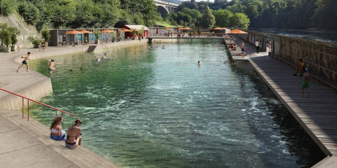 Visualisierung des neu geplanten Freibad Lorraine. Visualisierung