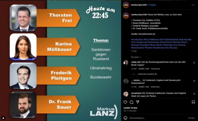 Die Experten zeigten sich skeptisch mit Blick auf das Gespräch von Trump und Putin zur Ukraine. Lanz Panel Ukraine