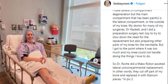 Lindsey Vonn hat sich ein künstliches Knie einsetzen lassen. lindsey vonn