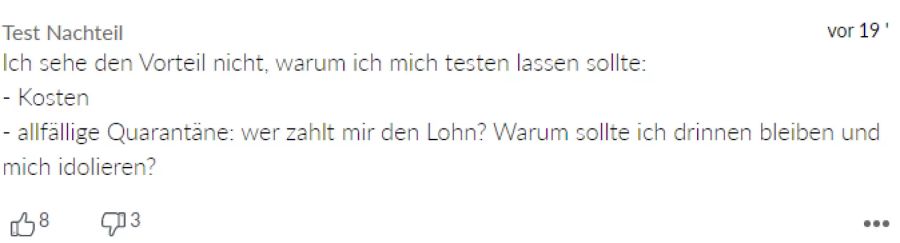 Dieser User lässt sich wegen den Kosten und der allfälligen Quarantäne nicht testen.