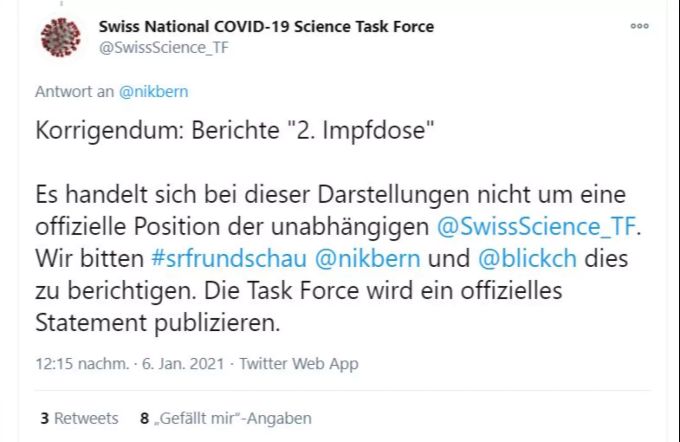 Die Covid19 Task Force des Bundes distanziert sich vom Vorschlag, zunächst nur eine Dosis des Impfstoffes gegen das Coronavirus zu verabreichen. Coronavirus Impfung