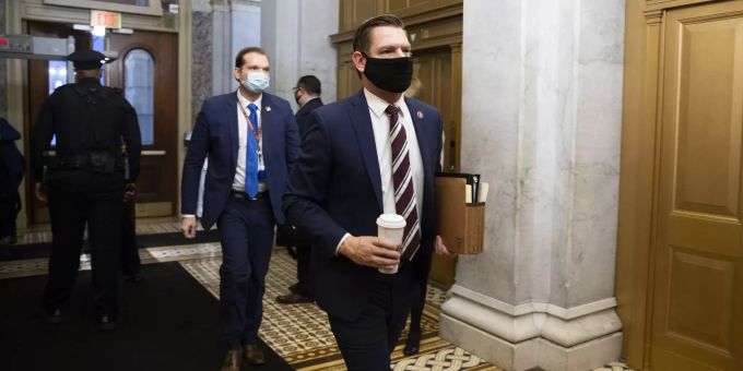 Repuplikaner Eric Swalwell erscheint am dritten Tag des zweiten Impeachment-Verfahren gegen Donald Trump im Kapitol. Trump Impeachment