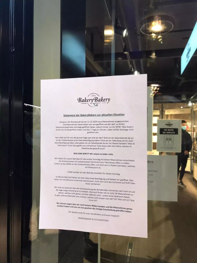 Eine Bäckerei erläutert in einem Schreiben ihre Verwirrung wegen des Coronavirus und den Massnahmen. bakerybakery coronavirus