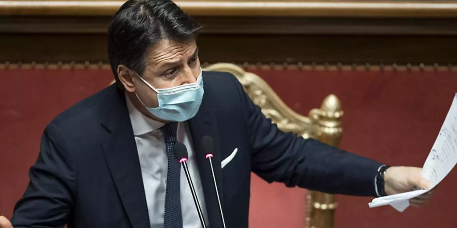 Giuseppe Conte, Ministerpräsident von Italien, hält im Senat eine Rede. Foto: Lapresse/Roberto Monaldo/LaPresse/ZUMA/dpa